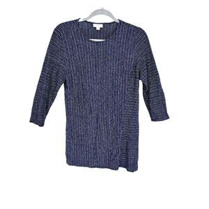 J Jill Pure Jill‎ M Navy Striped 3/4 Sleeve Tunic Shirt Top Hemp Organic Cotton